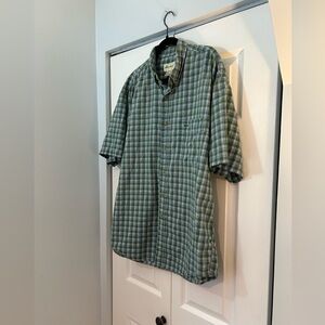 Eddie Bauer Plaid Button Down Shirt Men’s XL Green Blue Short Sleeve Cotton